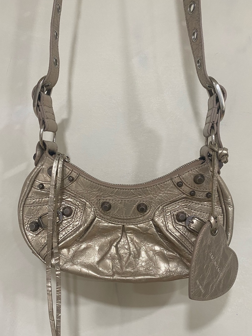 Balenciaga Le Cagole Metallic XS Shoulder Bag Champagne